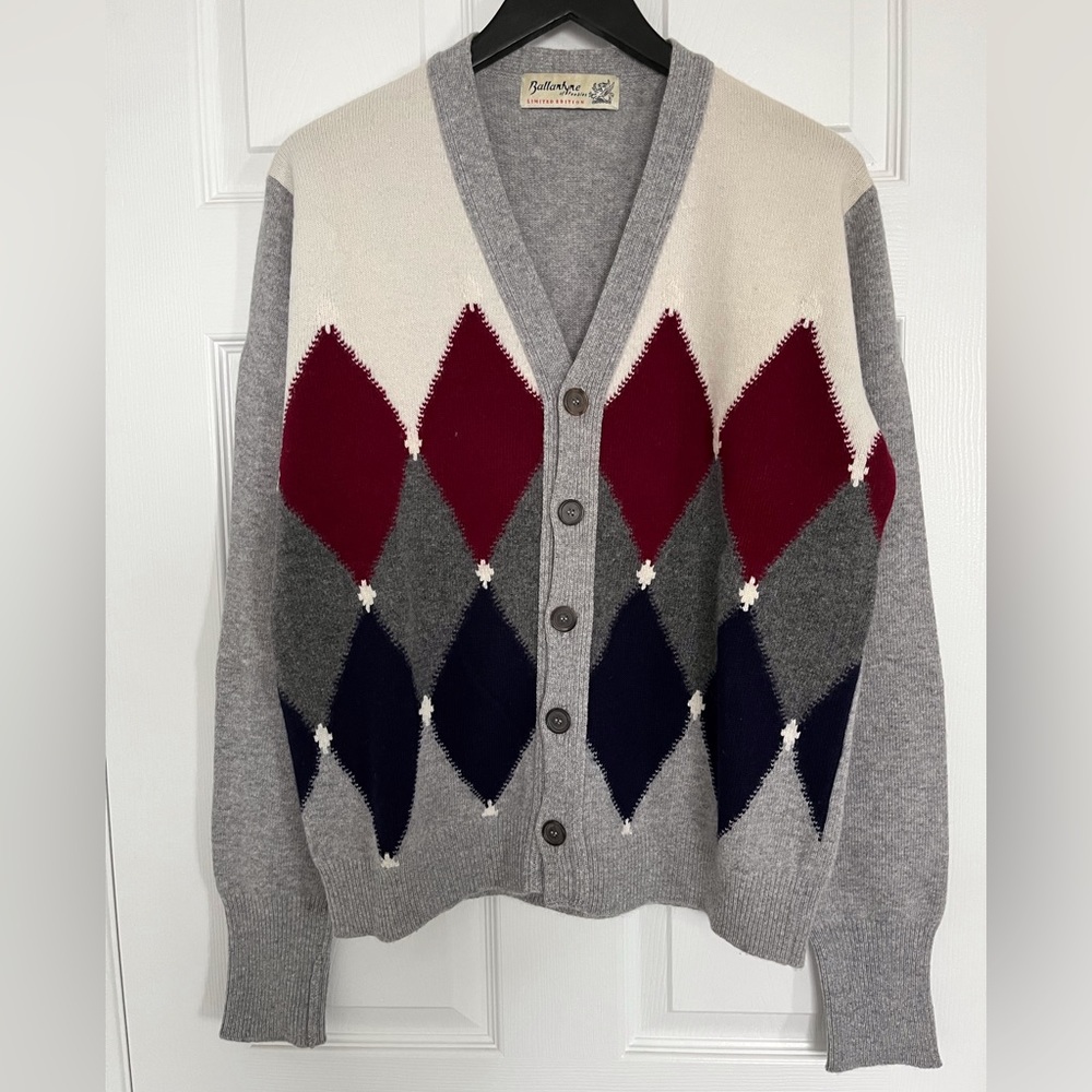 Ballantyne - sz 50 (m/L) - navy, burgundy, grey cardigan